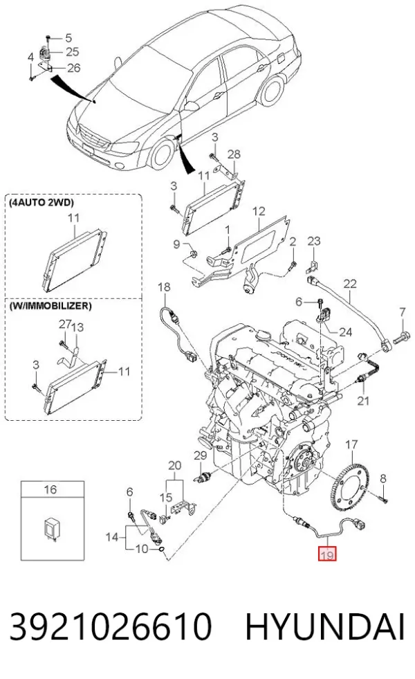 Sonda lambda czujnik tlenu po katalizatorze 3921026610 Hyundai/Kia