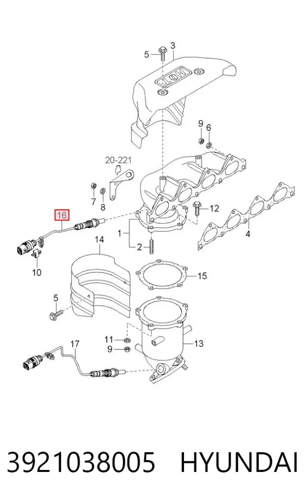 Sonda lambda, czujnik tlenu 3921038005 Hyundai/Kia