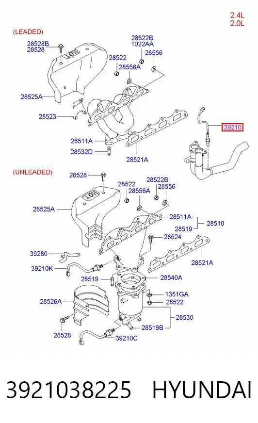 Sonda lambda czujnik tlenu przed katalizatorem 3921038225 Hyundai/Kia