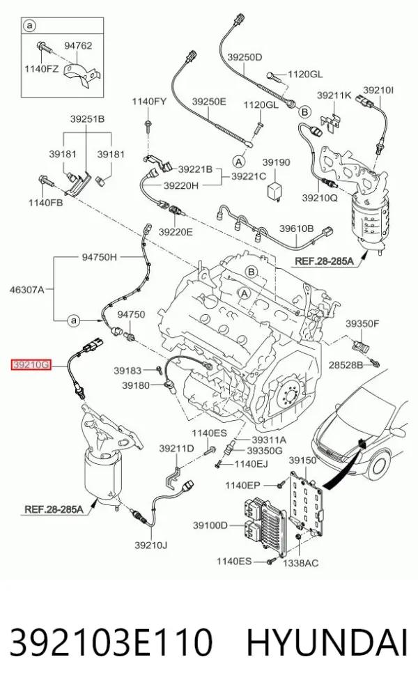 Sonda lambda czujnik tlenu przed katalizatorem prawy 392103E110 Hyundai/Kia