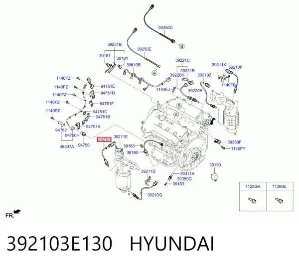 Sonda lambda czujnik tlenu przed katalizatorem lewy 392103E130 Hyundai/Kia