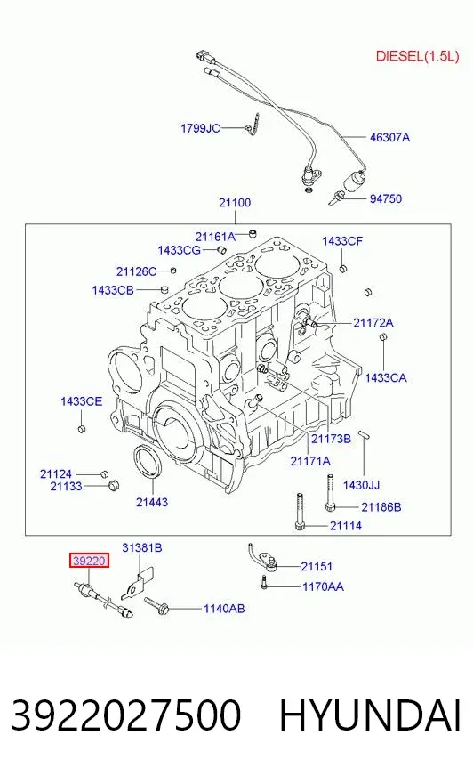 Czujnik temperatury płynu chłodzącego 3922027500 Hyundai/Kia