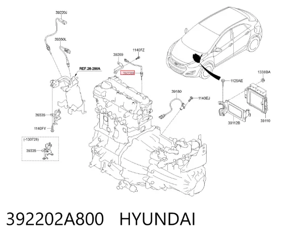 Czujnik temperatury spalin, przed turbiną 392202A800 Hyundai/Kia
