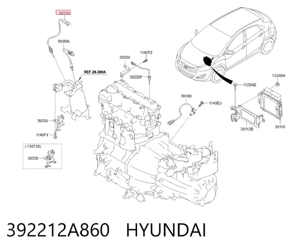 Czujnik temperatury spalin, przed katalizatorem 392212A860 Hyundai/Kia