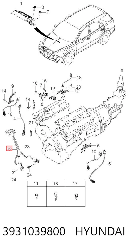 Czujnik położenia wału korbowego 3931039800 Hyundai/Kia