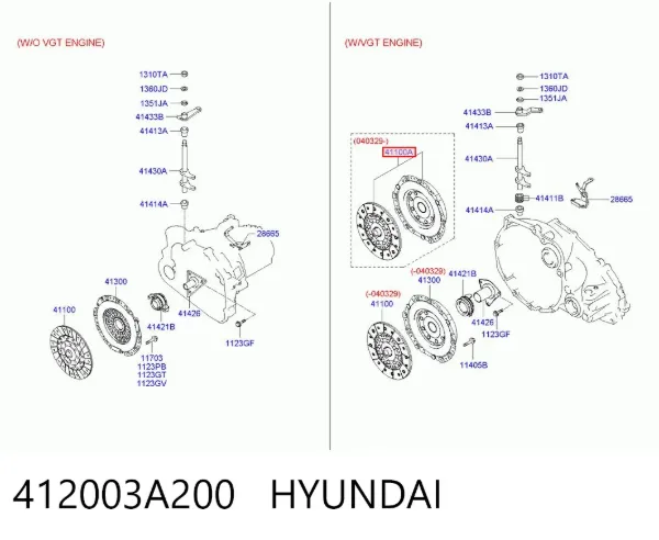 Zestaw sprzęgła (3 części) 412003A200 Hyundai/Kia