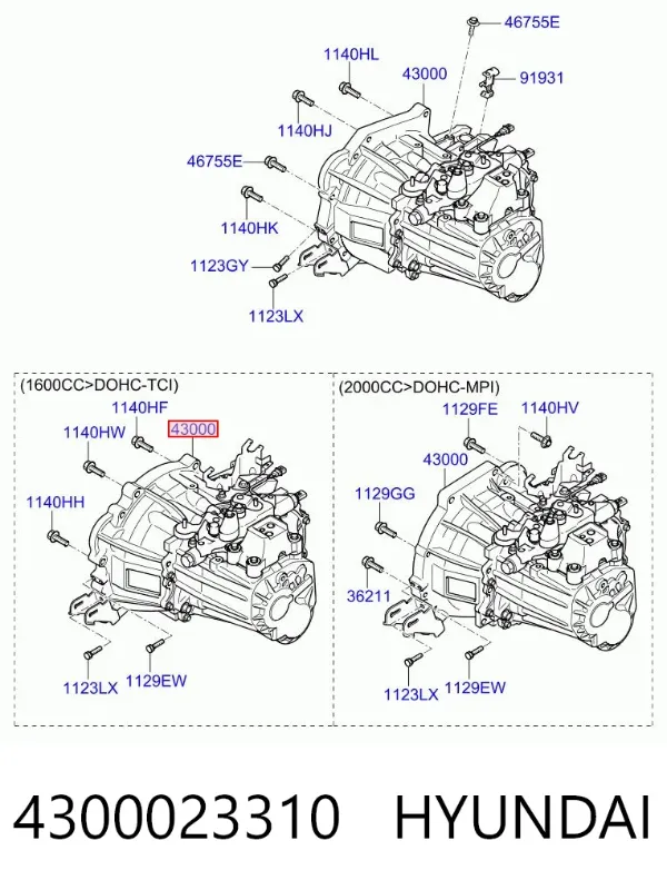 Mechaniczna skrzynia biegów w komplecie 4300023310 Hyundai/Kia