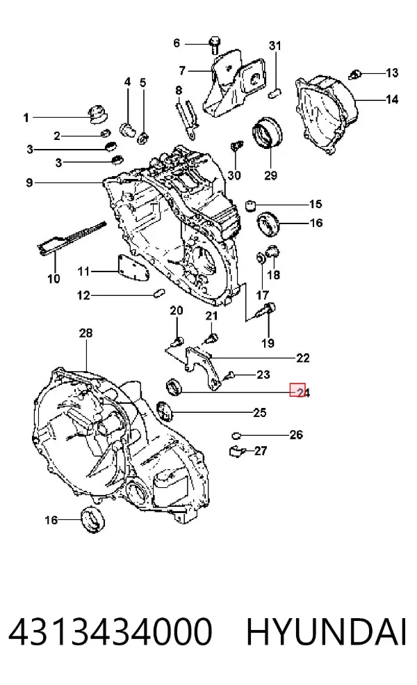 Uszczelniacz automatycznej/mechanicznej slrzyni biegów (wału wejściowego/sprzęgłowego) 4313434000 Hyundai/Kia