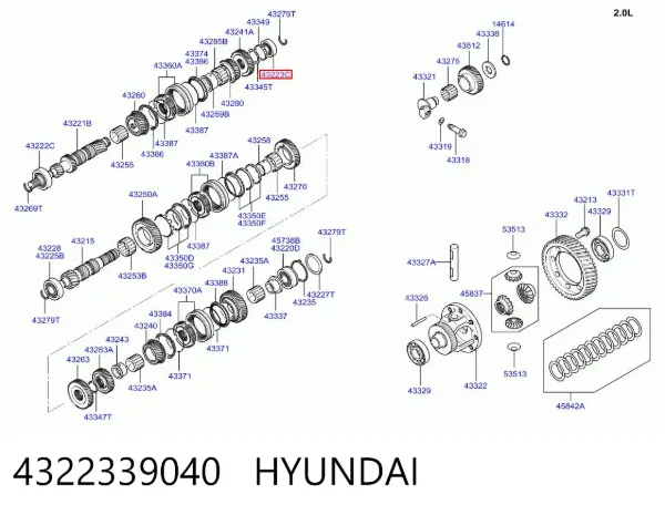 Łożysko wału sprzęgłowego skrzyni biegów 4322339040 Hyundai/Kia