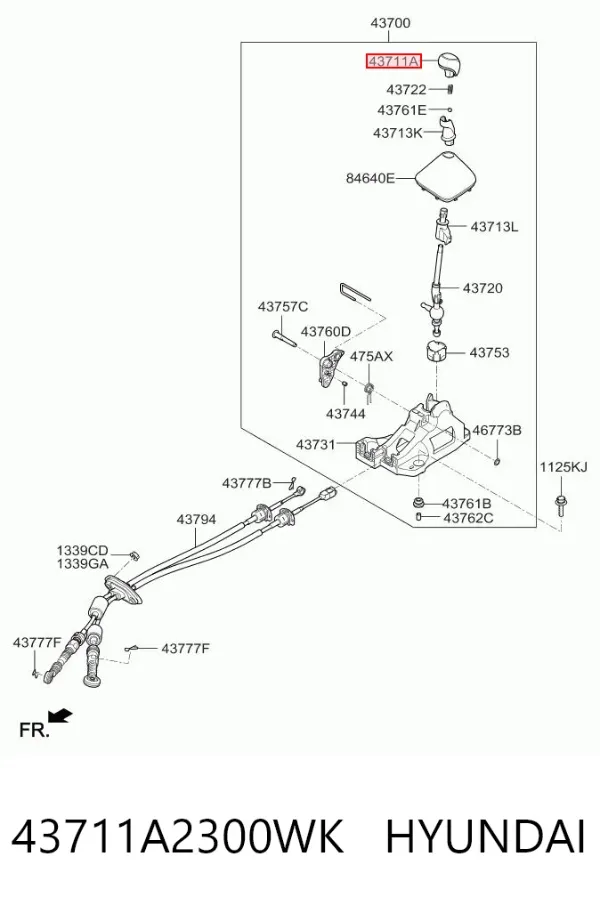 Rękojeść dźwigni biegów 43711A2300WK Hyundai/Kia