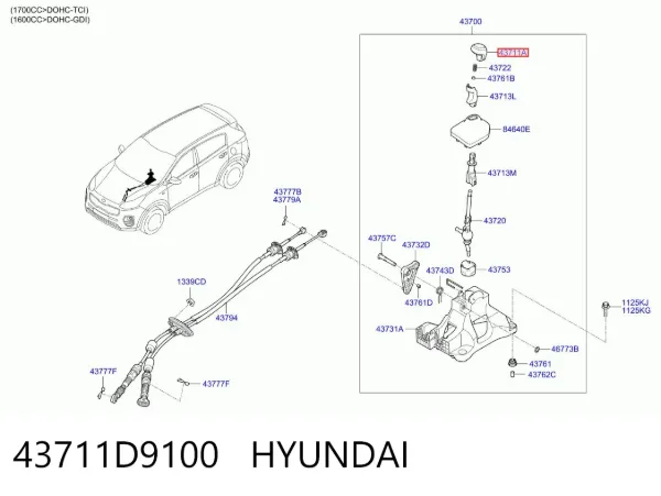 Rękojeść dźwigni biegów 43711D9100 Hyundai/Kia