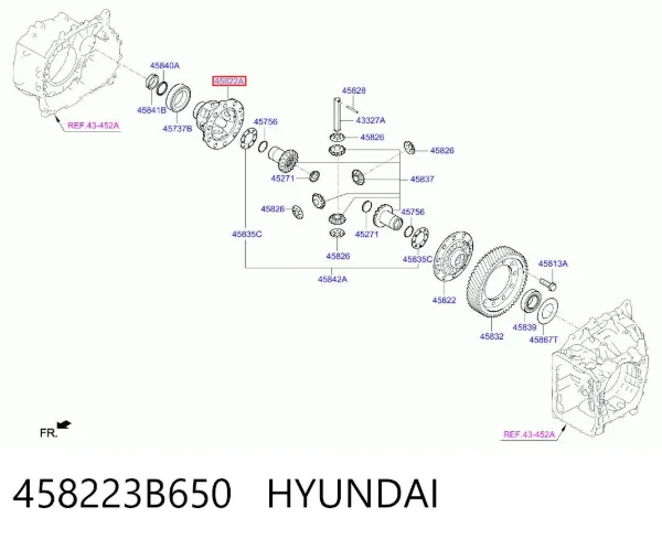 Obudowa dyferencjału mostu przednigo, satelit 458223B650 Hyundai/Kia