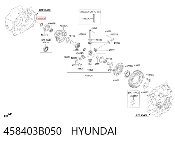 Uszczelniacz automatycznej/mechanicznej skrzyni biegów (wał-koła zębate) 458403B050 Hyundai/Kia