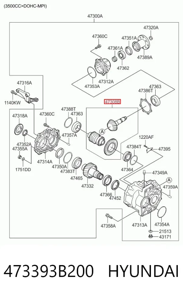 Para główna (dyferencjału) mostu przedniego 473393B200 Hyundai/Kia