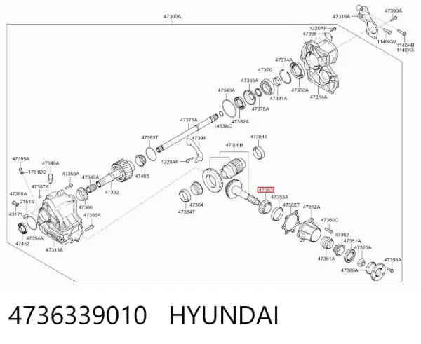 Łożysko przednie skrzyni rozdzielczej, wału wyjściowego 4736339010 Hyundai/Kia