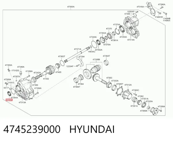 Uszczelniacz półosi prawej mostu przedniego 4745239000 Hyundai/Kia