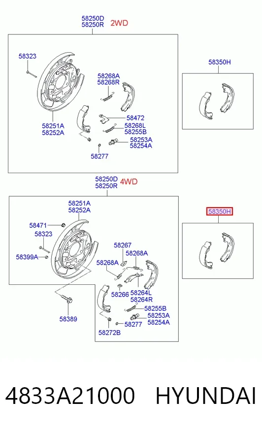 Klocki hamulca ręcznego 4833A21000 Hyundai/Kia