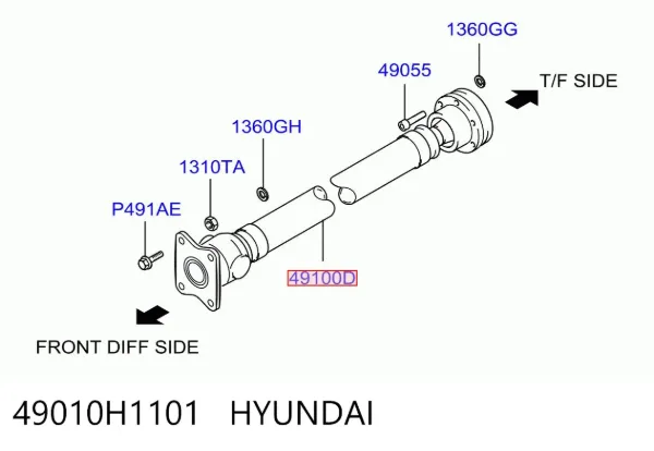 Wał Cardana, do mostu przedniego 49010H1101 Hyundai/Kia