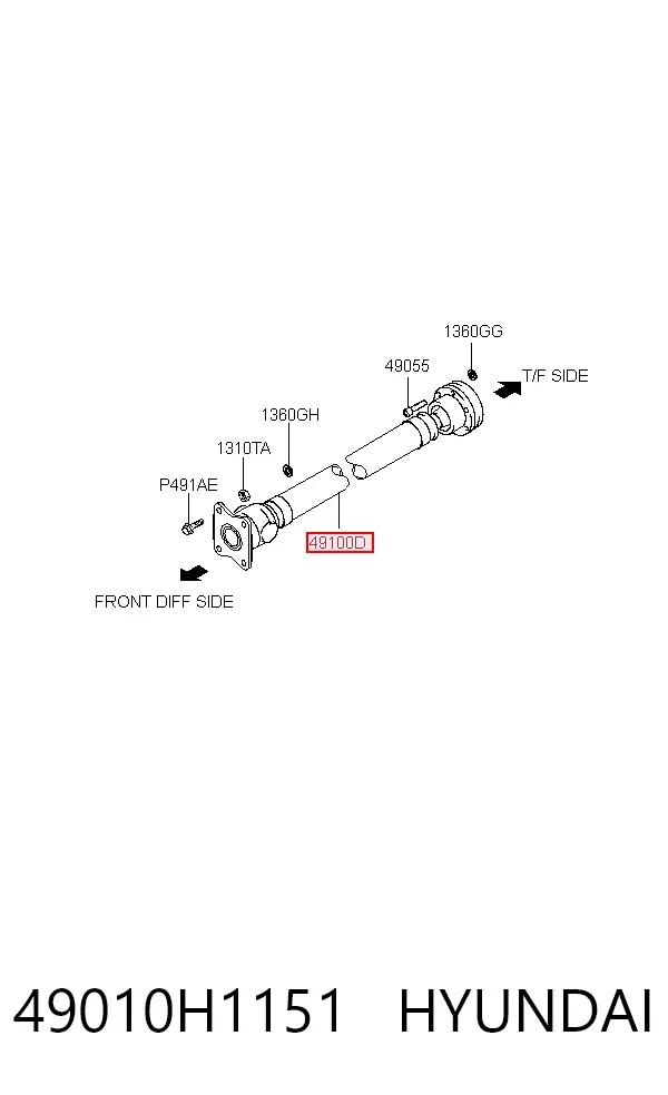 Wał Cardana, do mostu przedniego 49010H1151 Hyundai/Kia