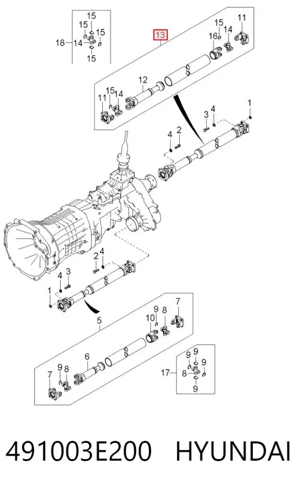 Wał Cardana tylny, kompletny 491003E200 Hyundai/Kia