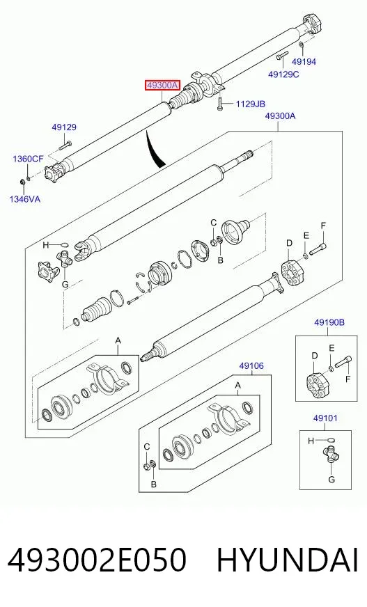 Wał Cardana tylny, kompletny 493002E050 Hyundai/Kia