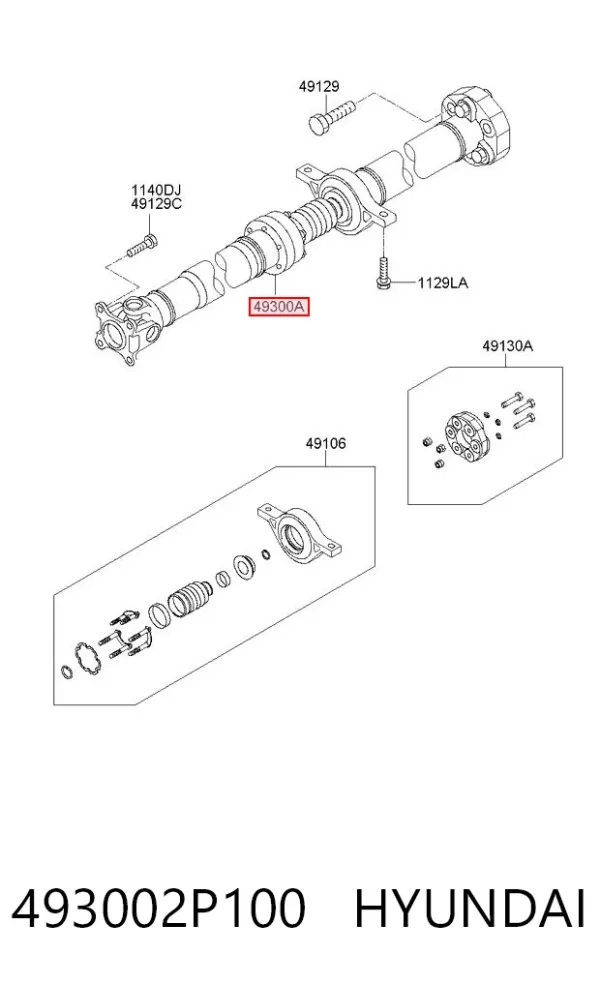 Wał Cardana tylny, kompletny 493002P100 Hyundai/Kia