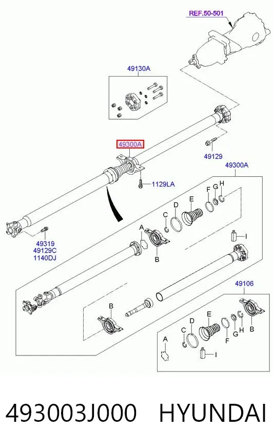 Wał Cardana tylny, kompletny 493003J000 Hyundai/Kia