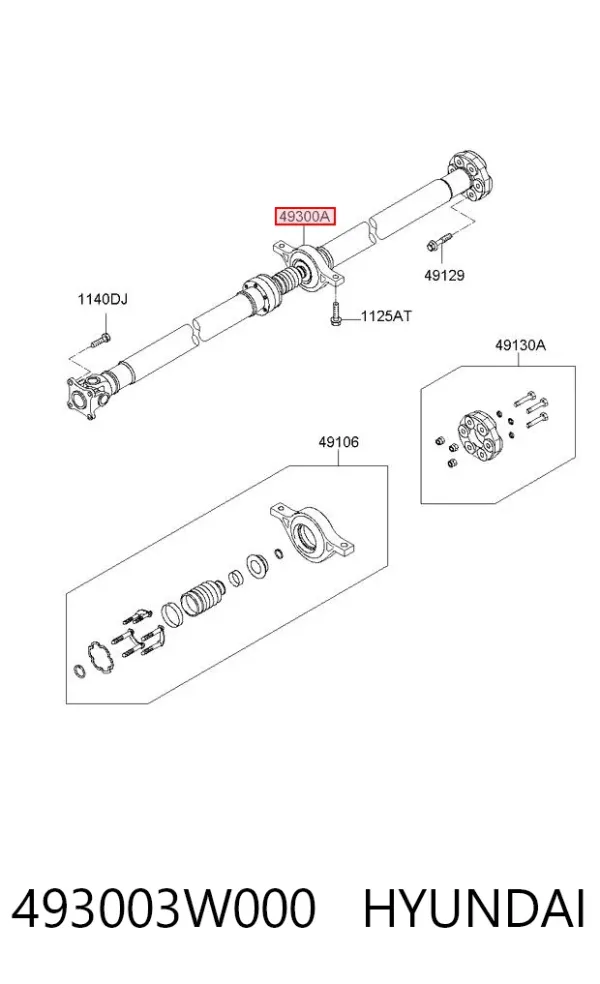 Wał Cardana tylny, kompletny 493003W000 Hyundai/Kia