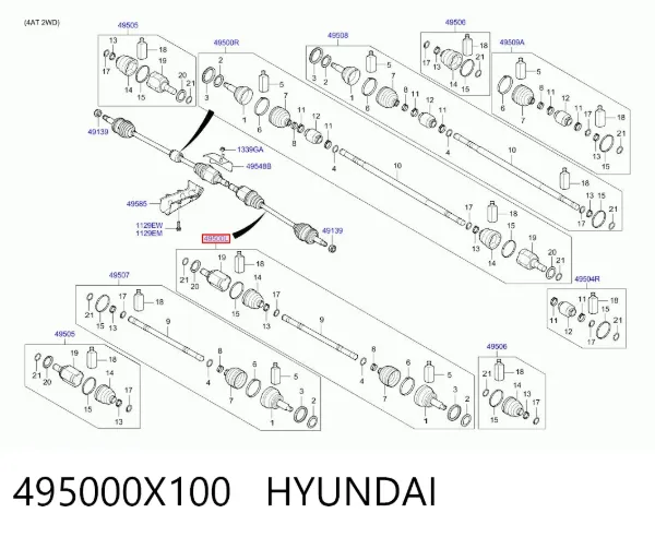 Półoś napędowa przednia lewa 495000X100 Hyundai/Kia