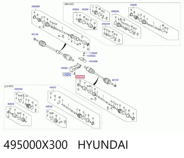 Półoś napędowa przednia lewa 495000X300 Hyundai/Kia