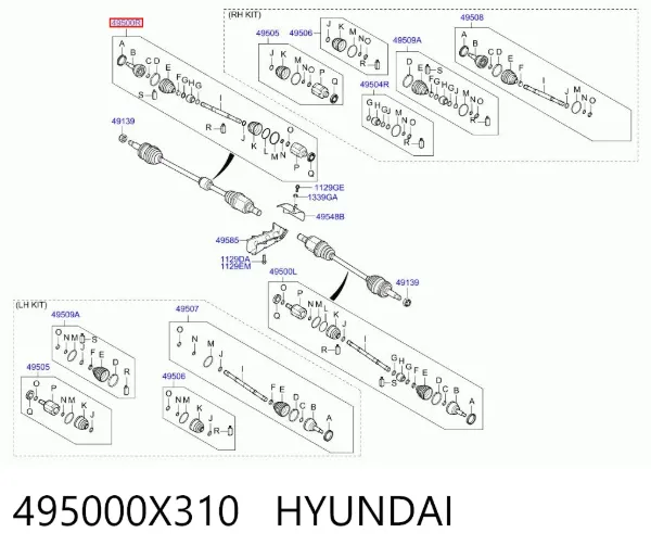 Półoś napędowa przednia prawa 495000X310 Hyundai/Kia
