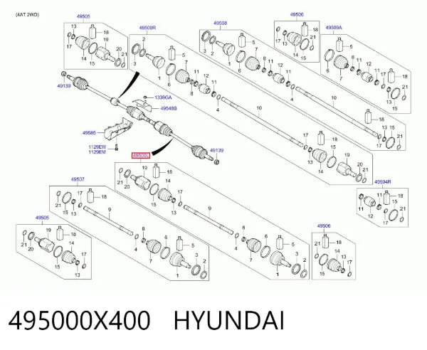 Półoś napędowa przednia lewa 495000X400 Hyundai/Kia