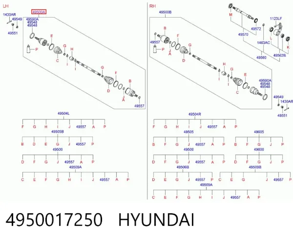 Półoś napędowa przednia lewa 4950017250 Hyundai/Kia