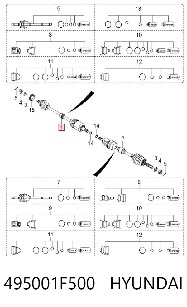 Półoś napędowa przednia prawa 495001F500 Hyundai/Kia