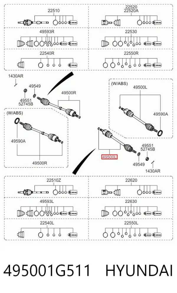 Półoś napędowa przednia lewa 495001G511 Hyundai/Kia