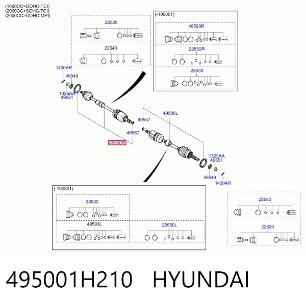 Półoś napędowa przednia prawa 495001H210 Hyundai/Kia