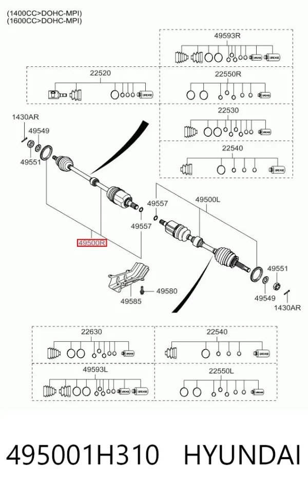 Przegub homokinetyczny przedni wewnętrzny 495001H310 Hyundai/Kia