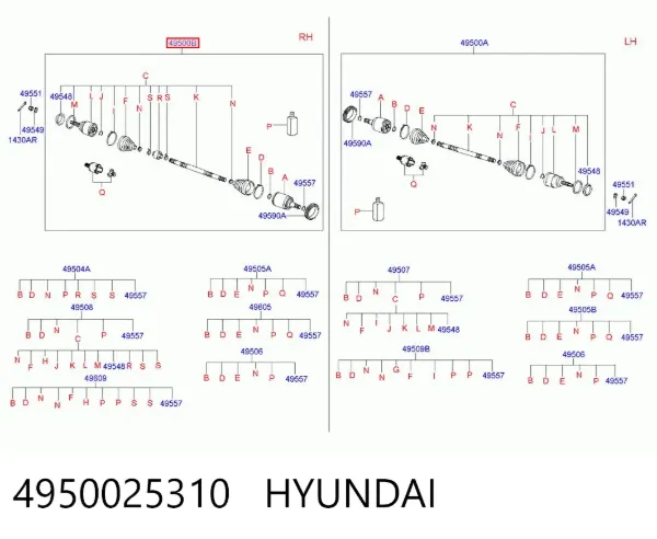 Półoś napędowa przednia prawa 4950025310 Hyundai/Kia