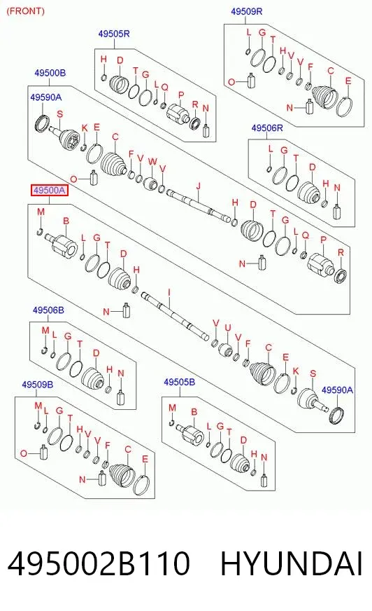 Półoś napędowa przednia lewa 495002B110 Hyundai/Kia