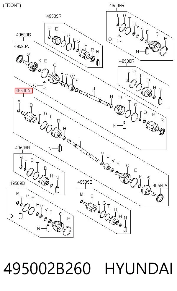Półoś napędowa przednia lewa 495002B260 Hyundai/Kia