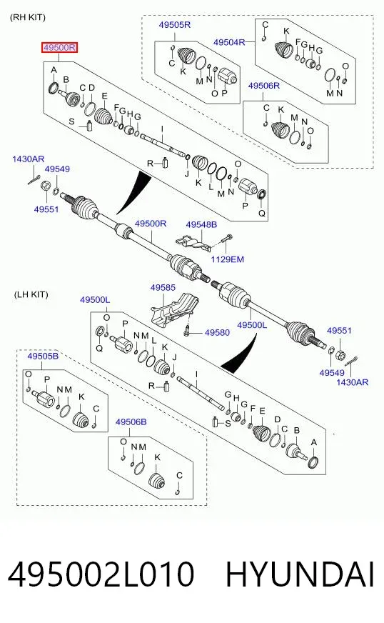 Półoś napędowa przednia prawa 495002L010 Hyundai/Kia