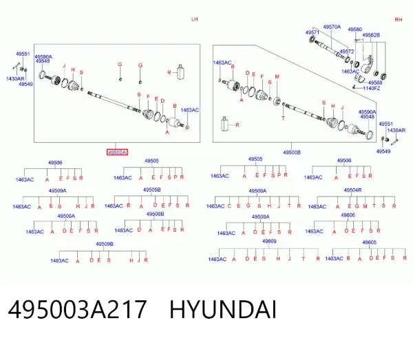Przegub homokinetyczny przedni zewnętrzny 495003A217 Hyundai/Kia