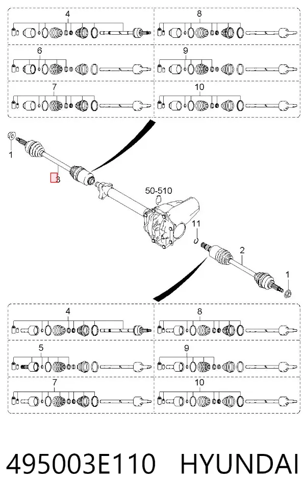 Półoś napędowa przednia prawa 495003E110 Hyundai/Kia