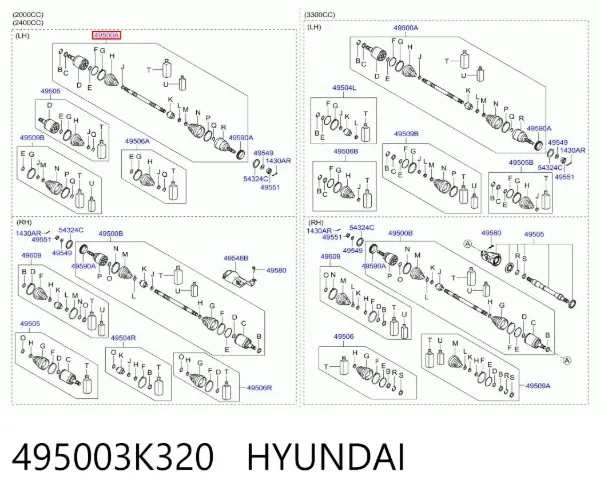 Przegub homokinetyczny przedni zewnętrzny 495003K320 Hyundai/Kia