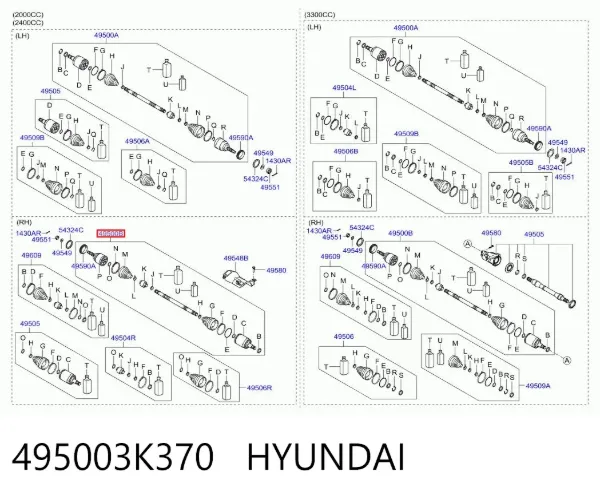 Półoś napędowa przednia prawa 495003K370 Hyundai/Kia