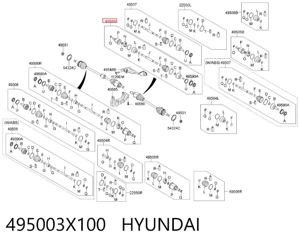 Półoś napędowa przednia lewa 495003X100 Hyundai/Kia
