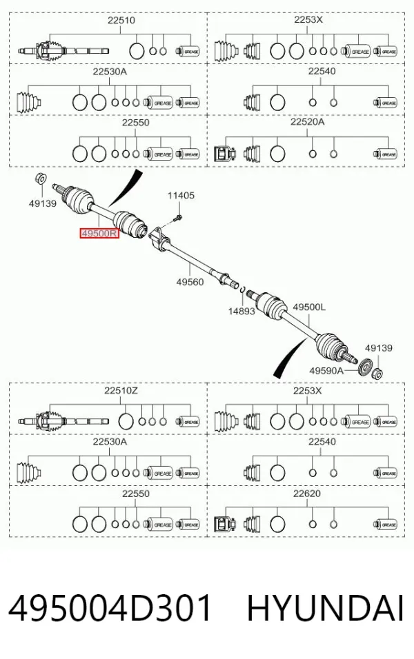 Półoś napędowa przednia prawa 495004D301 Hyundai/Kia