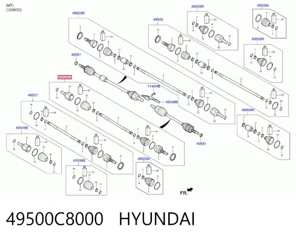 Półoś napędowa przednia lewa 49500C8000 Hyundai/Kia