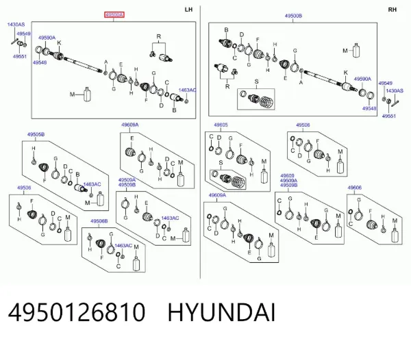 Półoś napędowa przednia lewa 4950126810 Hyundai/Kia