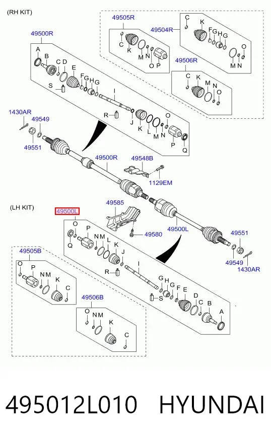 Półoś napędowa przednia lewa 495012L010 Hyundai/Kia